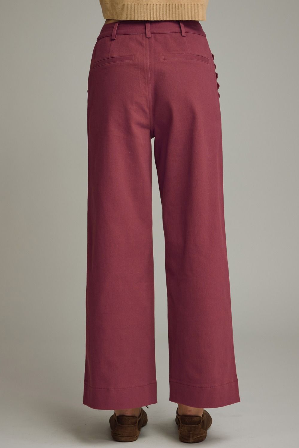 Entro Burgundy Wide Leg Pants with Scallop Trim | Women's Boutique Pants