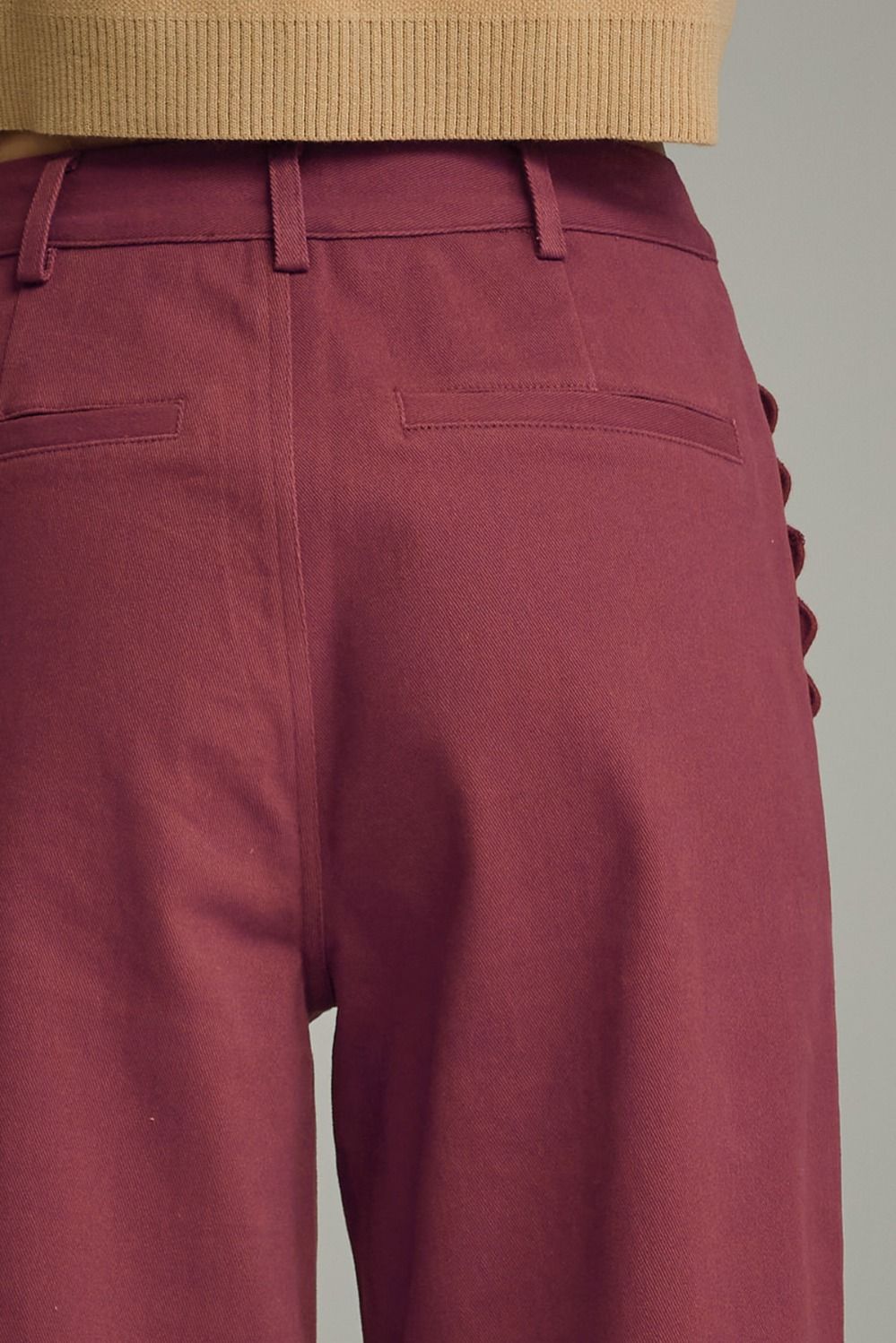 Entro Burgundy Wide Leg Pants with Scallop Trim | Women's Boutique Pants