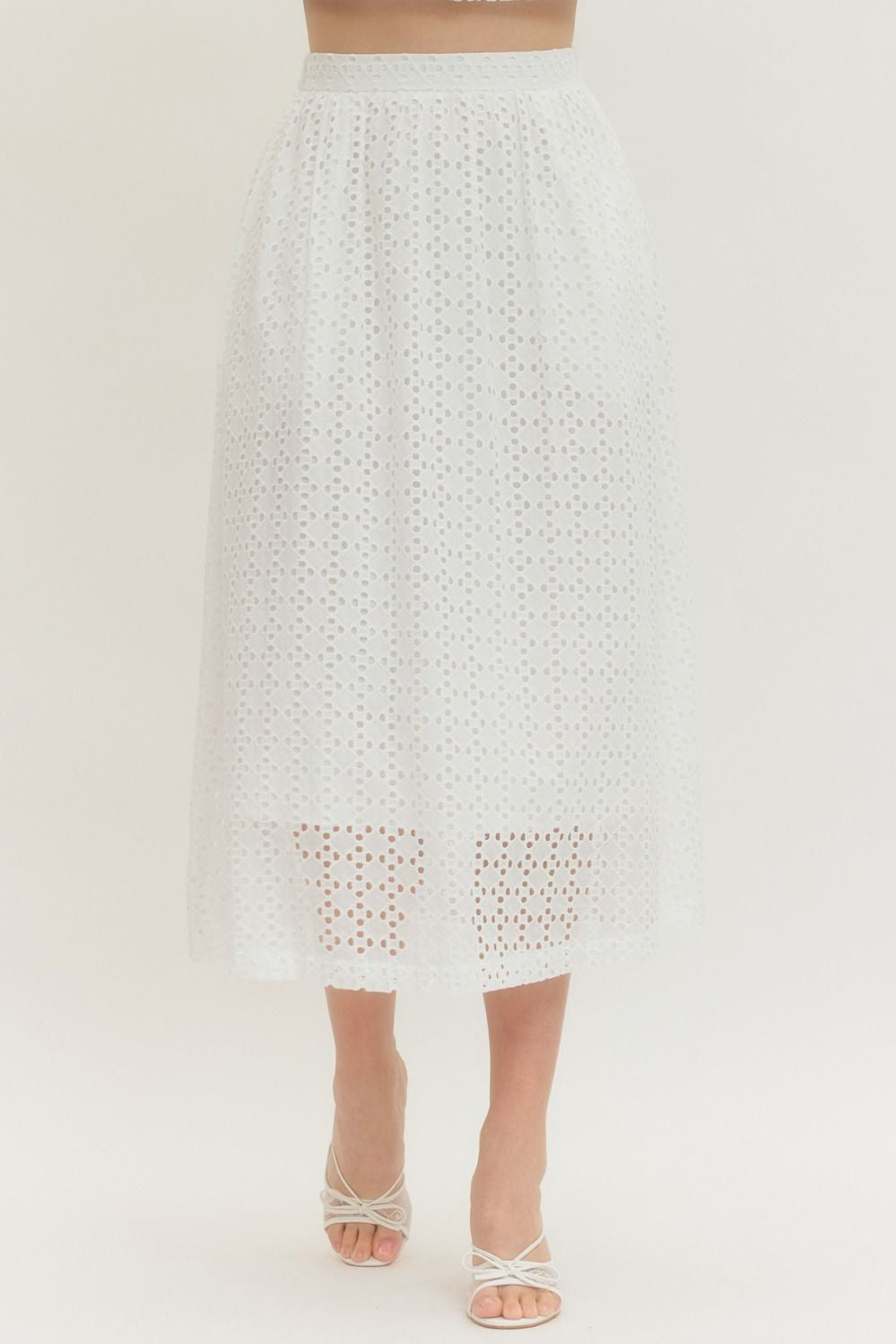 White Eyelet Midi Skirt