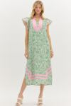 Green Floral Dress with Pink Details Entro