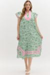 PLUS Green Floral Dress with Pink Details