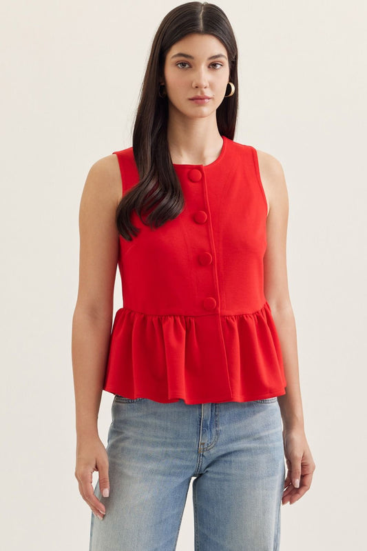 Entro Red Sleeveless Peplum Vest Top