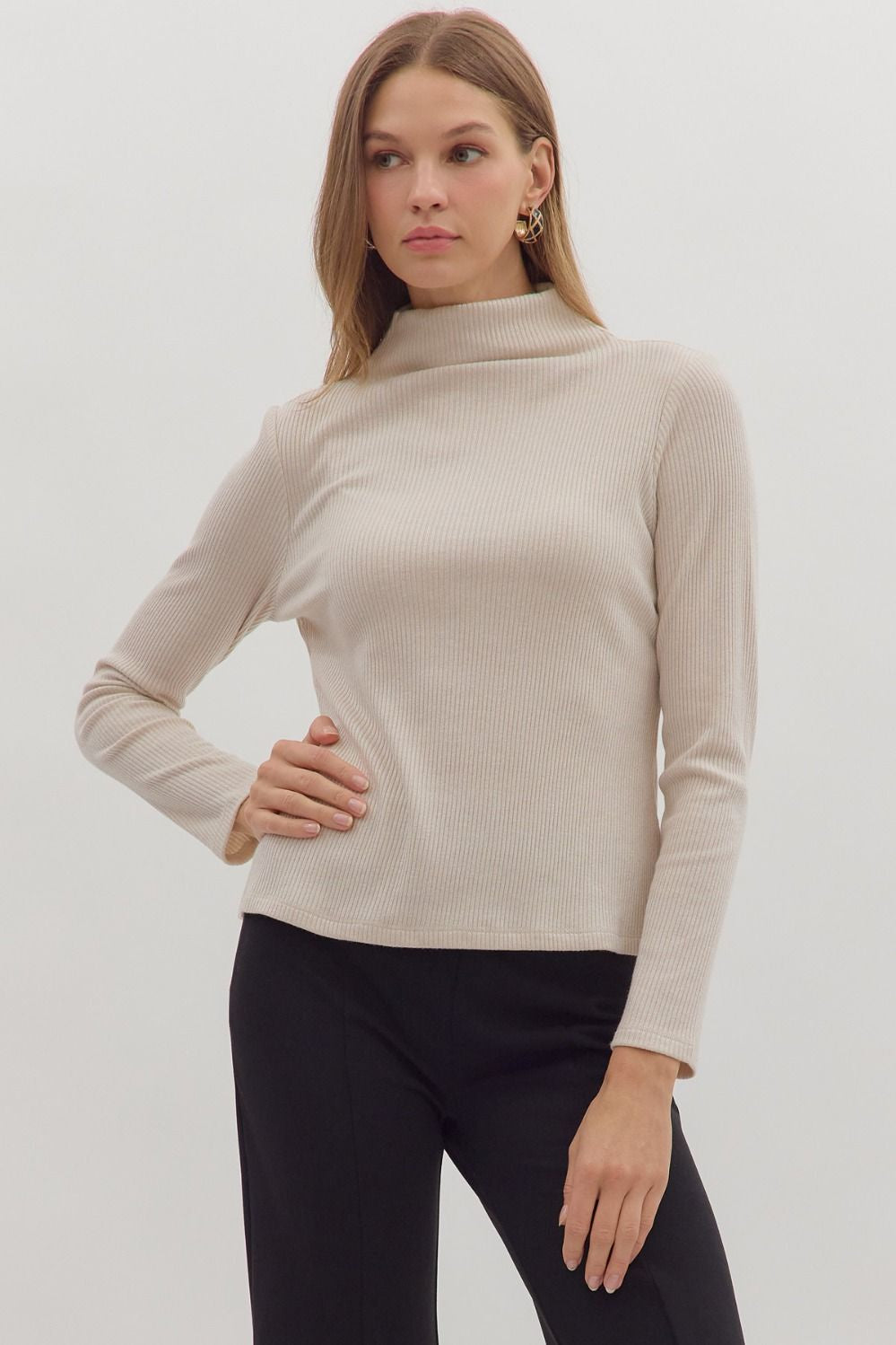 Entro Essential Ribbed Mock Neck Sweater Top