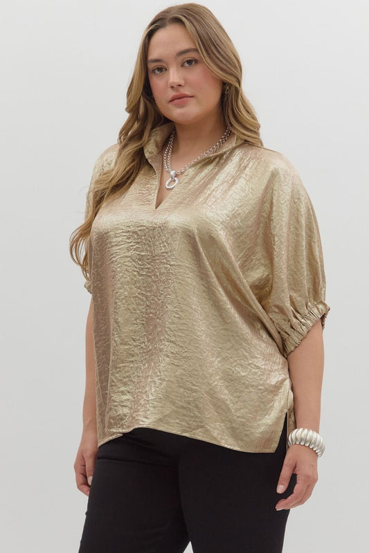 PLUS Entro Gold Metallic V-Neck Dolman Sleeve Blouse