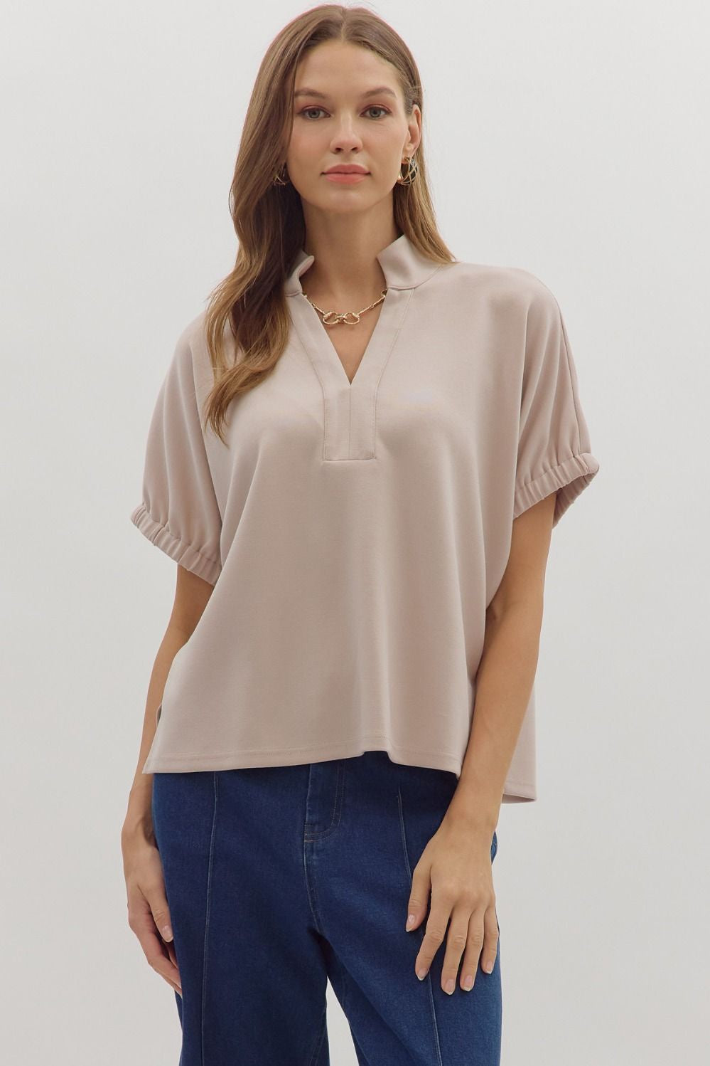 Entro Almond Bliss Split Neck Top
