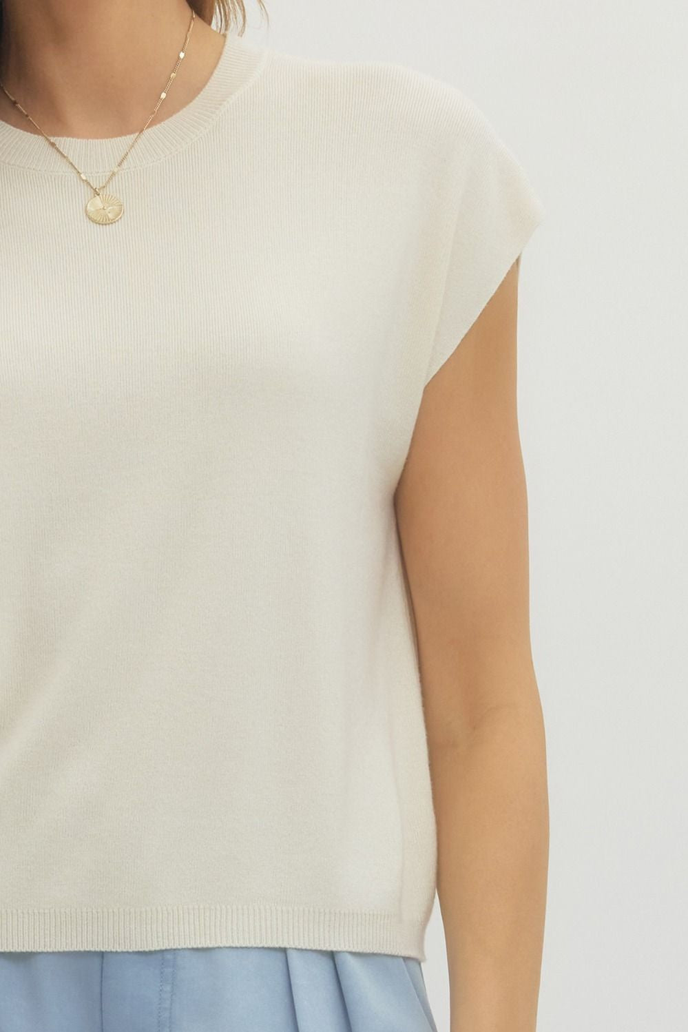 Ivory Solid Cap Sleeve Knit Top