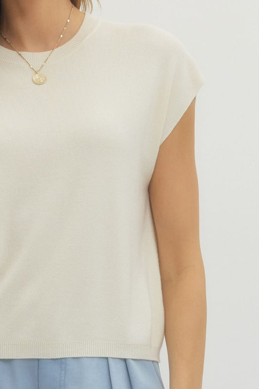 Ivory Solid Cap Sleeve Knit Top