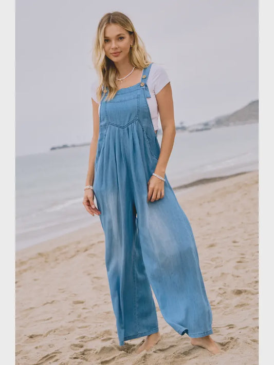 Plus Washed Chambray Overall Jumpsuit