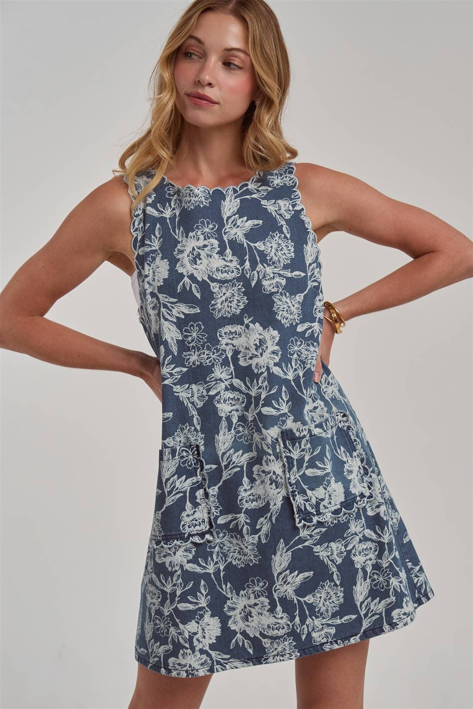 BON Vintage Floral Denim Mini Dress