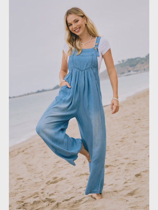 Washed Chambray Overall Jumpsuit