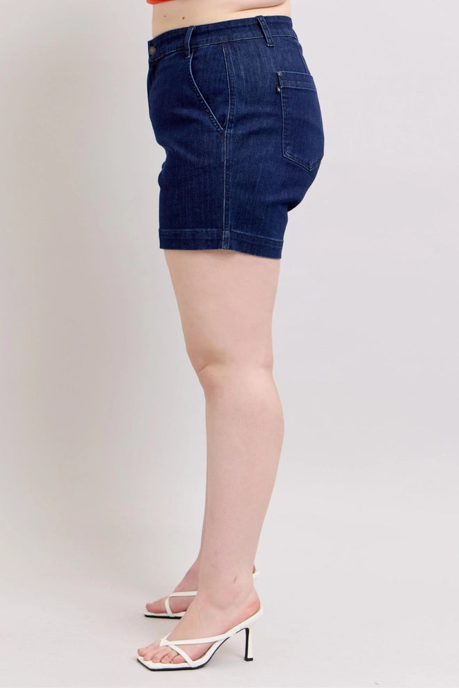 PLUS Judy Blue HW Denim Trouser Shorts Dark Wash