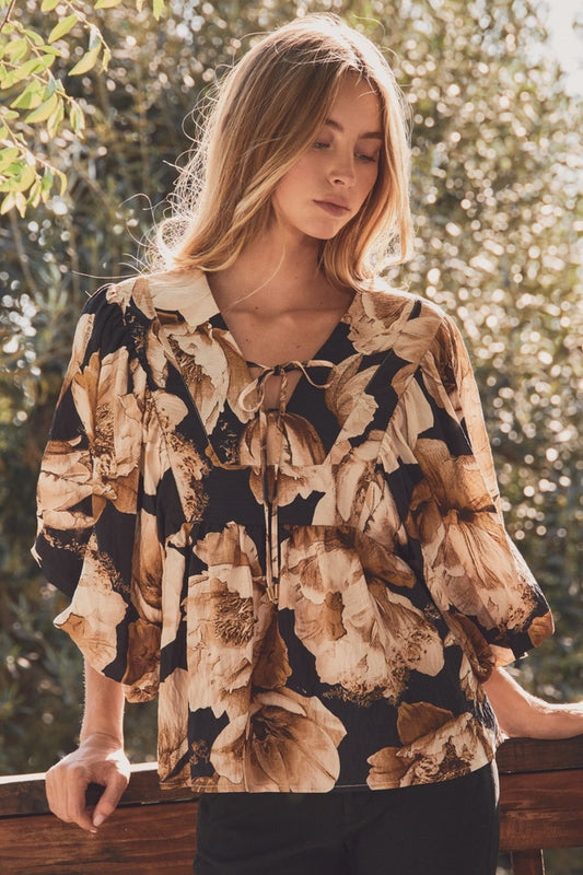 Oddi Black Mix Floral Print V-Neck Blouse