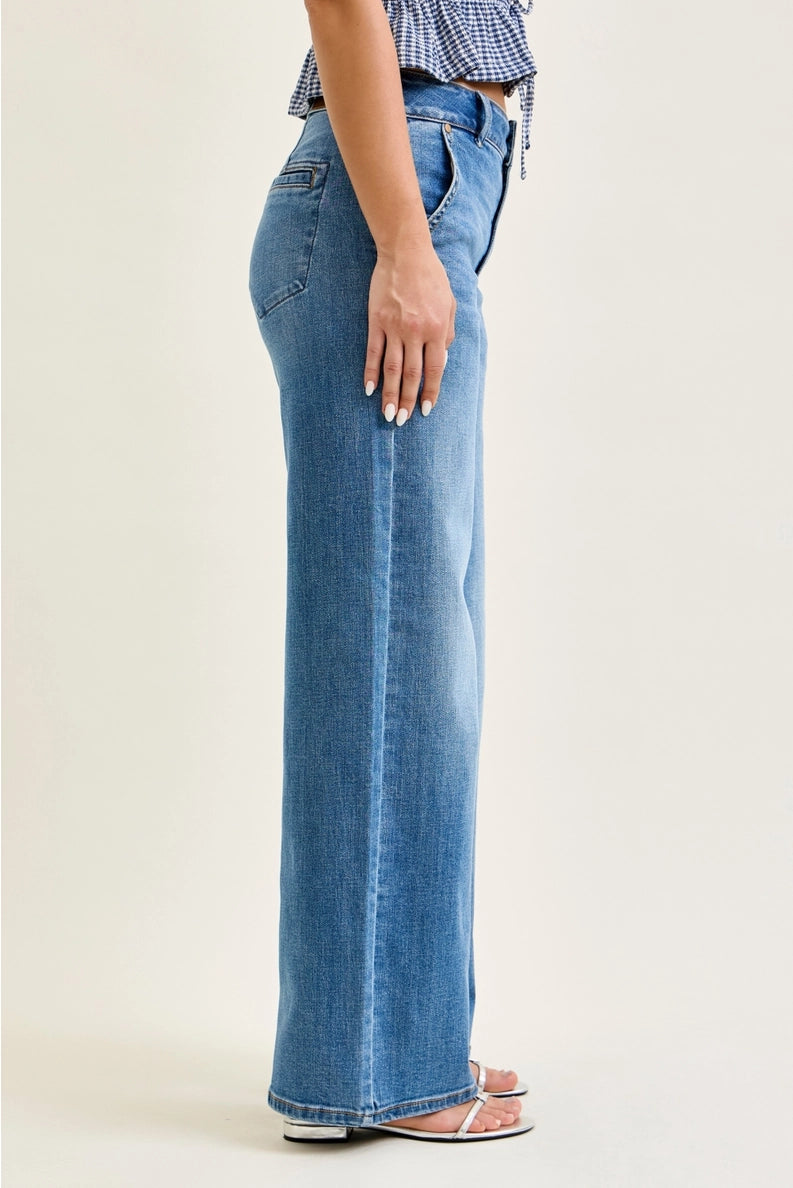 Judy Blue High Rise Straight Med Wash Trouser Jean - Short Inseam