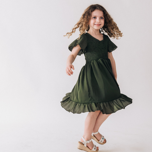 Dark Green Chiffon Dress - Child: 3-4T