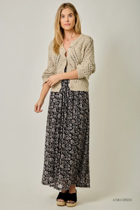 Mystree Sand Crochet Knit Cardigan