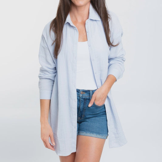 Aaliyah Light Blue Gauze Button-Up Top