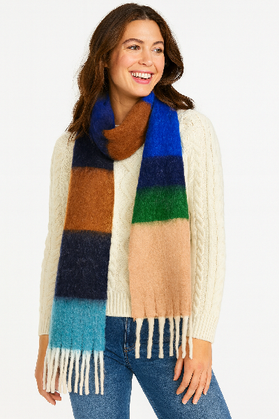 The Sable Fringe Knit Scarf – Blue Mix