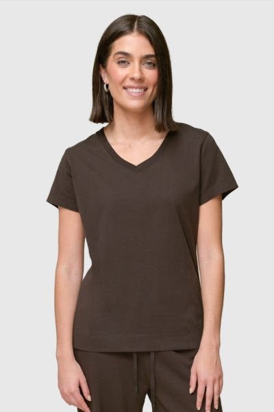 Chocolate Brown Jersey Knit V-Neck Tee