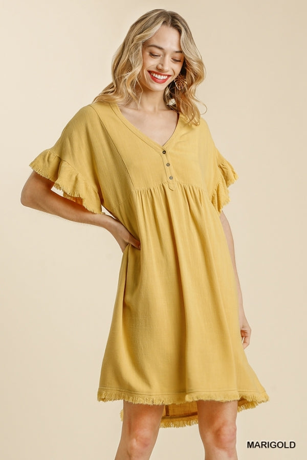 Umgee Marigold Yellow Linen Dress
