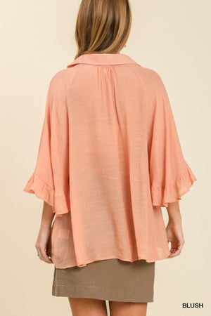 Sheer Blush Umgee Plus Top with Bell Sleeves