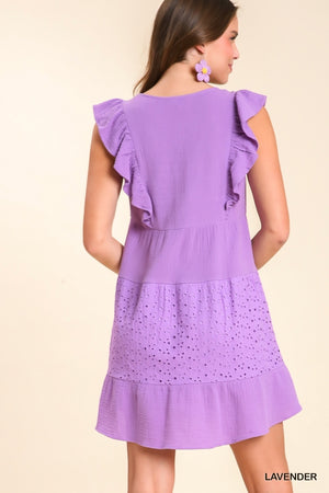 Lavender Eyelet V-neck Umgee Dress