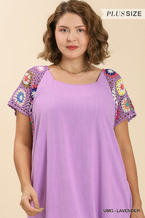 Lavender Plus Size Umgee Dress with Crochet Sleeves