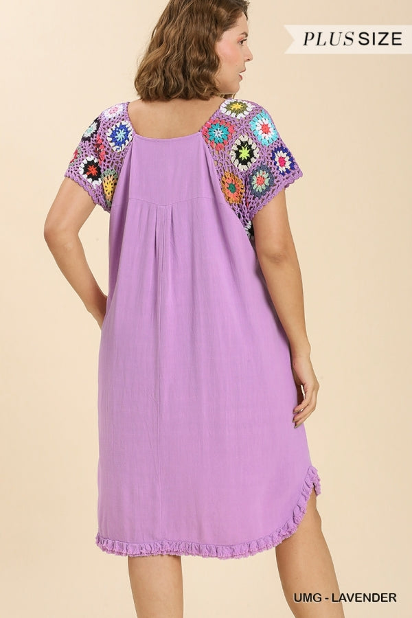 Lavender Plus Size Umgee Dress with Crochet Sleeves